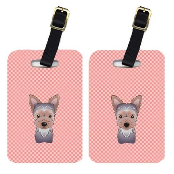 Carolines Treasures Carolines Treasures BB1232BT Pair Of Checkerboard Pink Yorkie Puppy Luggage Tags BB1232BT - main